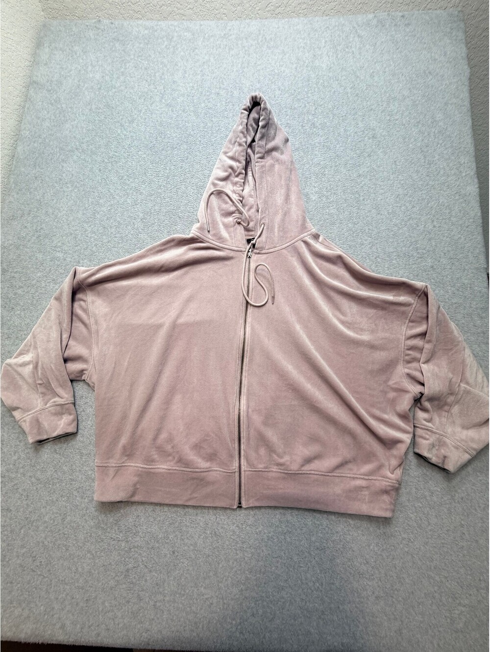 Express Womens Velour Full Zip Hoodie XL Dusty Rose Pink Cropped Lounge